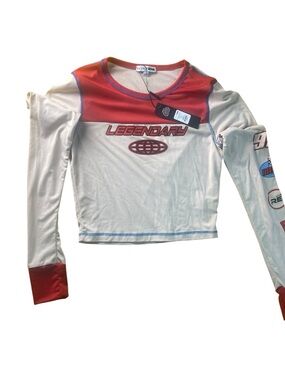 Fashion Nova Red and White 'Legendary' Long-Sleeve  Top